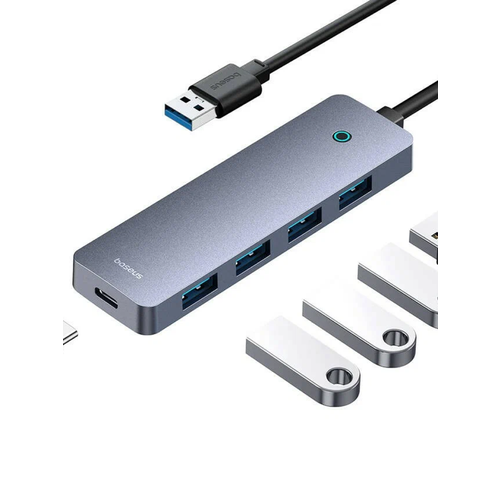 Хаб концентратор Baseus UltraJoy Series 4-Port HUB Lite 15см Серый космос (USB-A - USB 3.0*4+USB-C 5V) B0005280B811-10 хаб usb baseus os flite series 4 port type c 3xusb 3 0 rj45 space grey b0005280a813 00