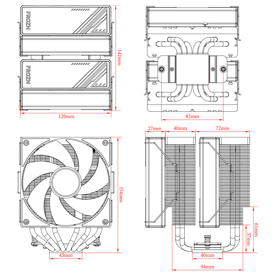 Кулер ID-Cooling LGA1700/1200/115x/AM5/AM4 (2*120mm fan, 500-2000rpm, 78CFM, 29.9dBA, 270W TDP, 4-pin PWM/5V 3-pin ARGB ) RET - фото №13