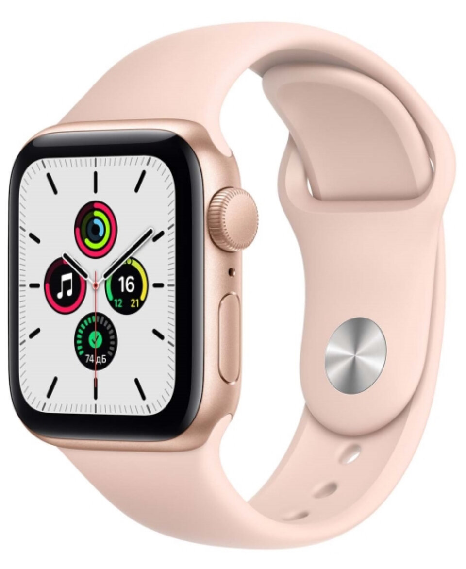Apple Watch SE Gen 1, 44 мм, корпус из алюминия золотого цвета, спортивный ремешок цвета «розовый песок»