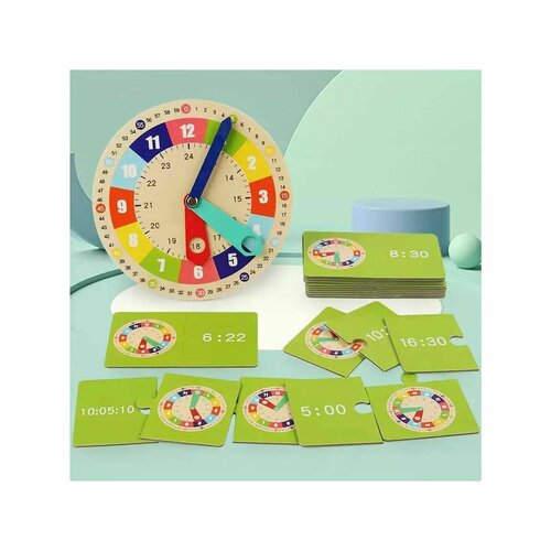 Обучающая логическая игра с карточками - Часы, деревянная, 1 шт. обучающая логическая игра с карточками часы деревянная 1 шт