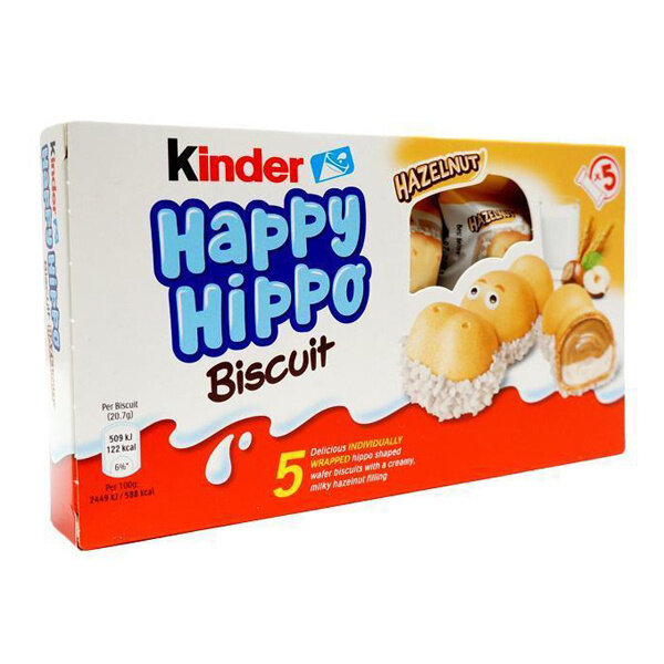 Шоколадно-молочное печенье Kinder Happy Hippo Hazelnut Киндер Хеппи Хиппо со вкусом ореха, 104 г