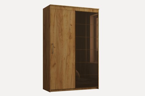 Изображение товара Шкаф-купе "Арманд 2" 140-45-240 Дуб крафт золотой и оракал коричневый 800М ручка рейлинг хром матовая наполнение платье-белье и ящики