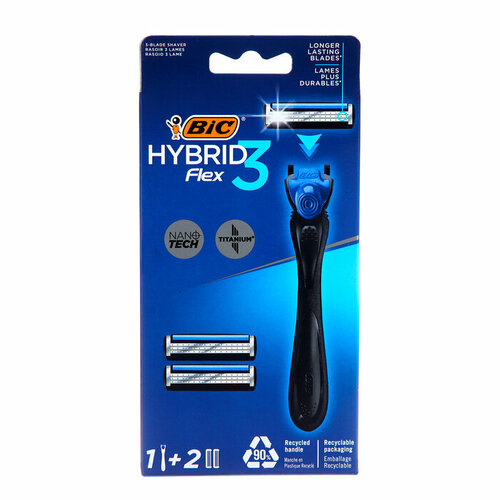 Набор BIC Hybrid 3 Flex, станок для бритья, + 2 кассеты с 3 лезвиями