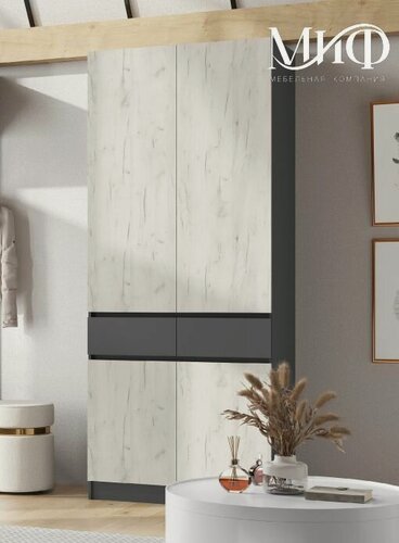 Изображение товара Шкаф для одежды 2-х дверный (1000х2400х520) Роджина Графит/Дуб Крафт Белый