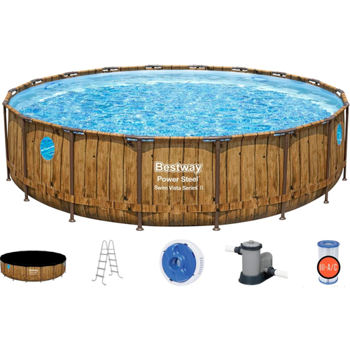 бассейн bestway power steel swim vista set 56710 549х122 см Каркасный бассейн Bestway Power Steel Swim Vista Series 56977, 549х122 см под дерево, (комплект)