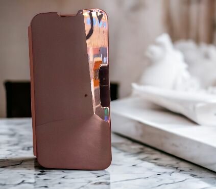 Чехол-книжка для Samsung Galaxy A01 с дизайном Clear View Cover с полупрозрачной пластиковой крышкой зеркальная розовое золото