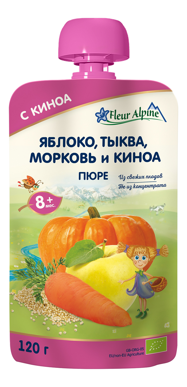 Пюре Fleur Alpine яблоко-морковь-тыква-киноа с 8 месяцев 120 г