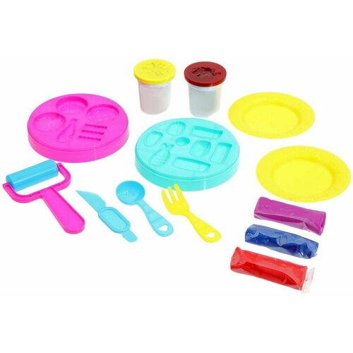 Набор для лепки из пластилина Мастер бургер, детский игровой комплект для творчества с формочками и стеками, 5 баночек с пластилином