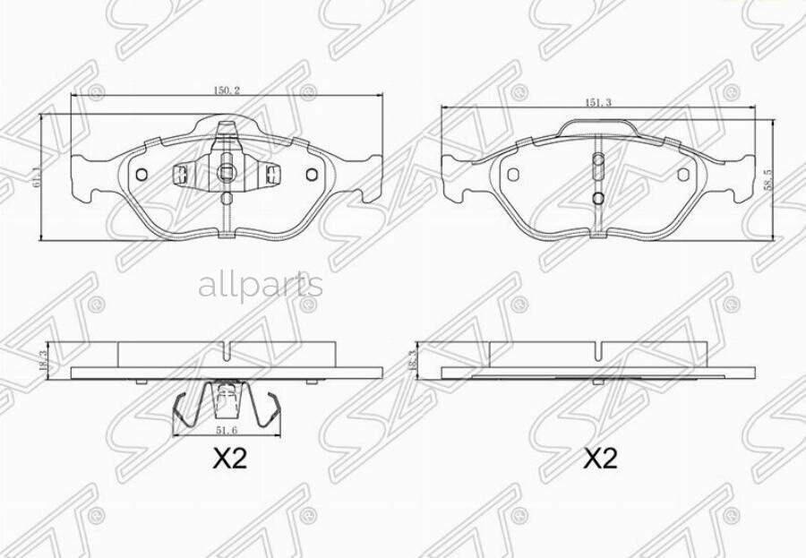 SAT ST-D3Y0-33-28ZA Колодки тормозные (Спереди) Ford Fiesta 95-02 / Fusion 02-12