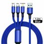 Кабель для зарядки телефона 3 в 1, универсальный с разъемами Lightning, Micro USB, Type C 1,2м, синий