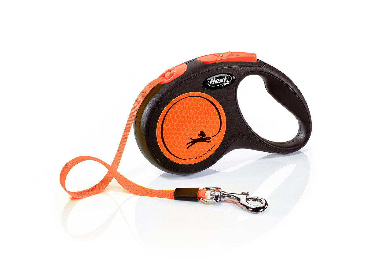 Поводок - рулетка для собак Flexi New Neon S, лента 5м, до 15кг, оранжевая