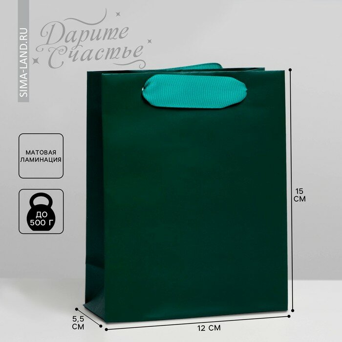 Пакет подарочный ламинированный, упаковка, «Изумрудный», S 12 х 15 х 5.5 см, 7304161
