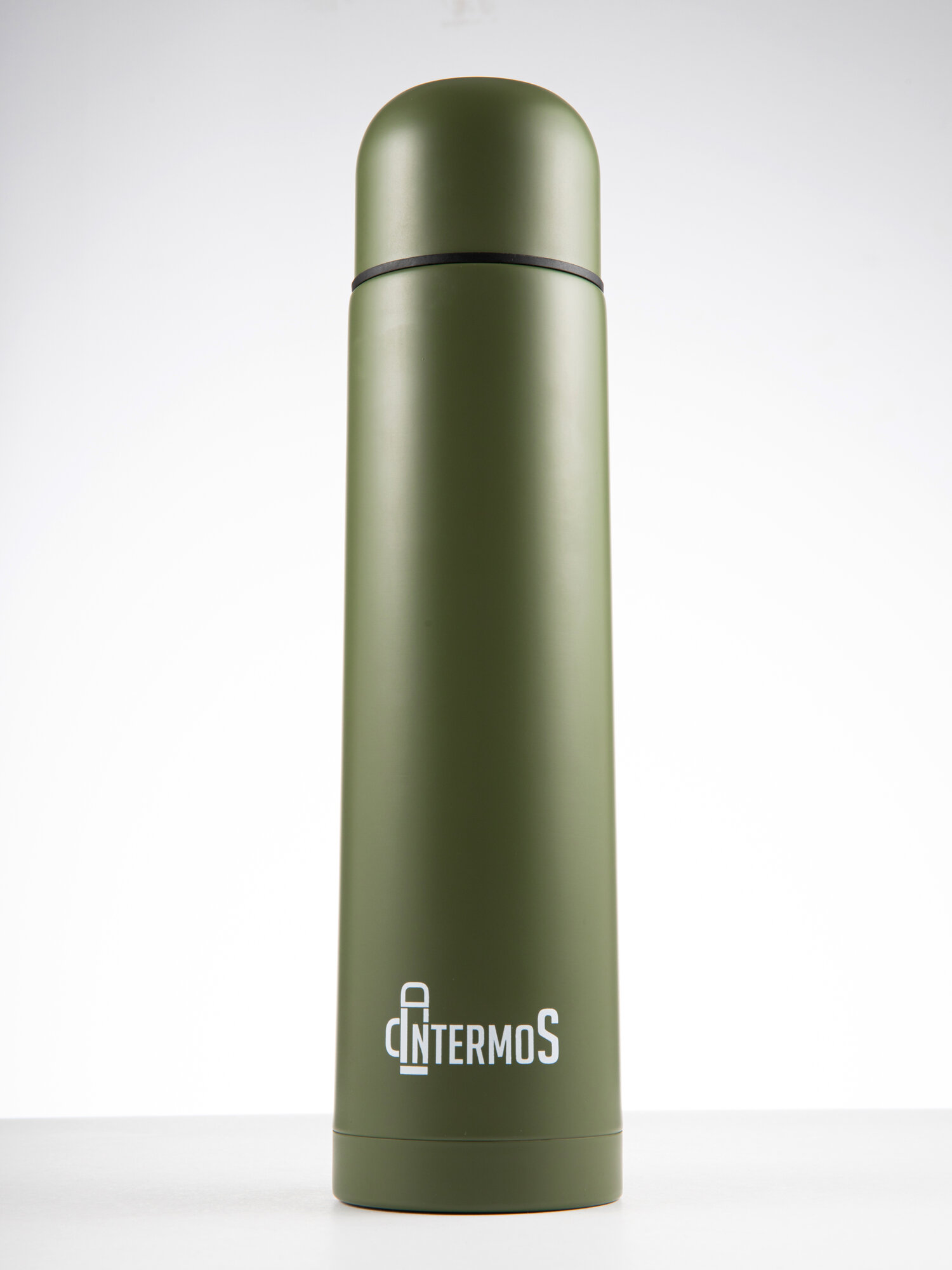 Термос Intermos классический с узким горлом с кнопкой, нержавеющая сталь, зеленый 1 литр