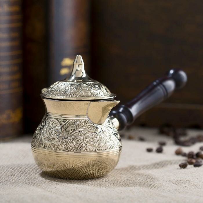 Турка с крышкой «Золотые узоры», 250 мл, латунь