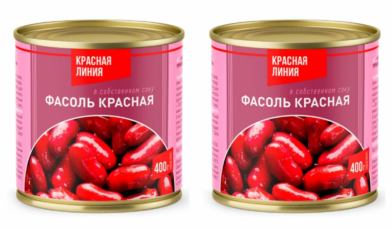 Красная Линия Фасоль красная в собственном соку, 400 г, 2 шт