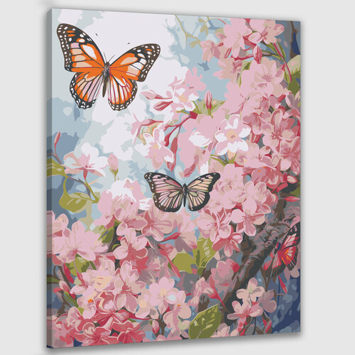 Картина по номерам 50х40 Бабочки в саду