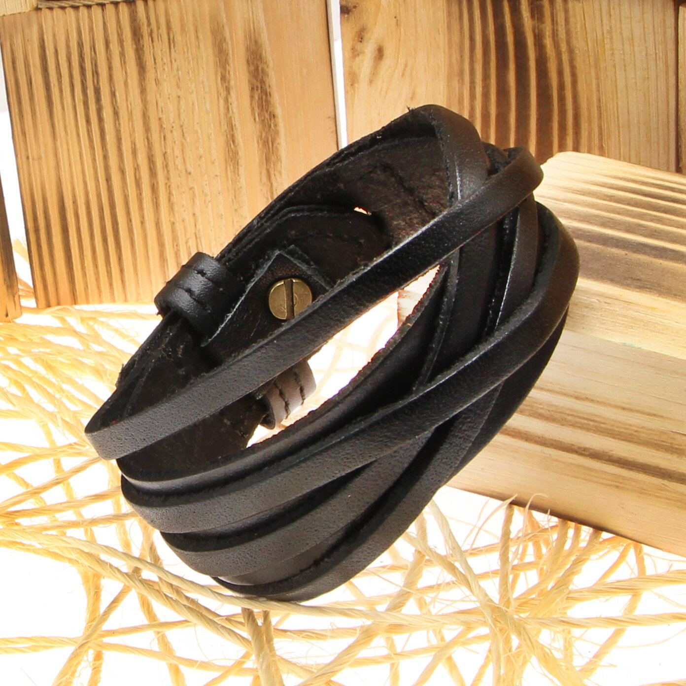 Мужской браслет на руку кожаный черный -Old Furrier - Solid BeltS Vladimir600616-1\black\18