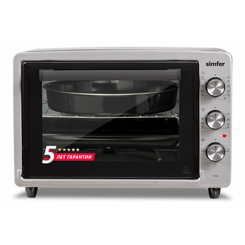 Мини-печь Simfer 3 режима 34 литра 2 противня хромированная решетка 5 лет гарантии серый 972400₽