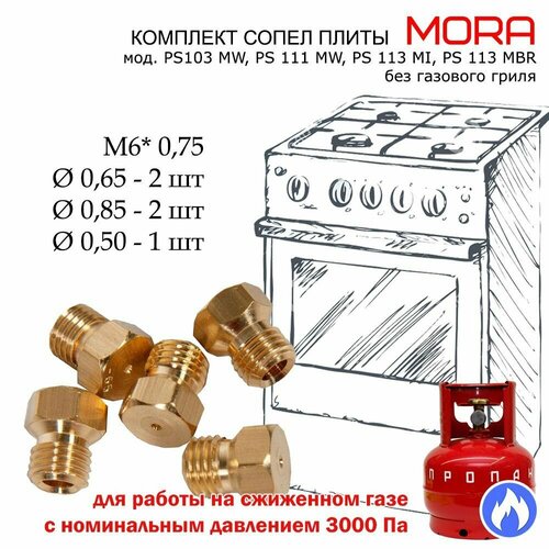 Комплект жиклеров, форсунок газовой плиты Mora под балонный, сжиженный газ