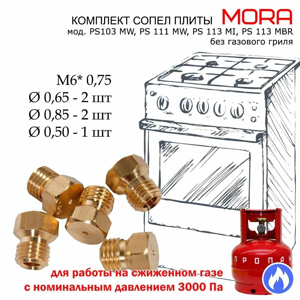 Комплект жиклеров, форсунок газовой плиты "Mora" под балонный, сжиженный газ