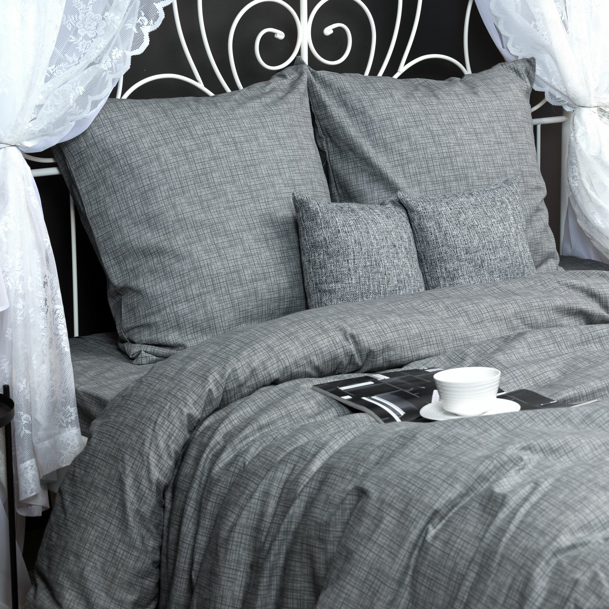 фото Комплект постельного белья 1,5-спальный (2 нав. 70х70) Хлопок, Бязь Galtex Контур светло-серый