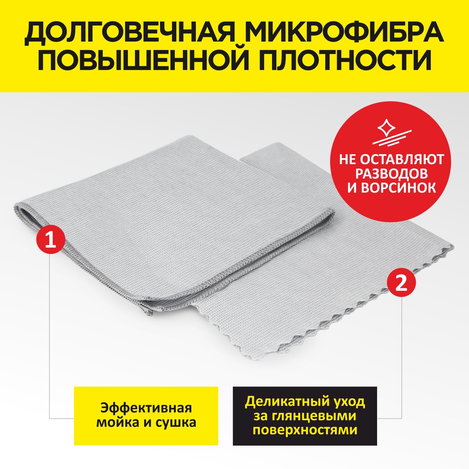 Салфетки для стёкол и зеркал CLIMART из микрофибры, 2 шт. 40х40 см — фото 1
