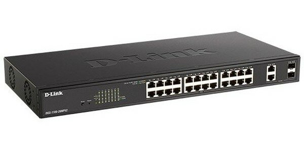 D-Link DGS-1100-26MPV2/A3A Настраиваемый L2 коммутатор с 24 портами 10/100/1000Base-T и 2 комбо-портами 1000Base-T/SFP (24 порта PoE 802.3af