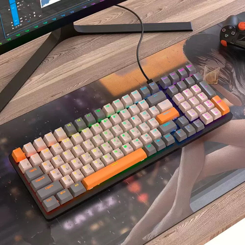 Клавиатура механическая Wolf K3 игровая, RGB, Type-C, HOTSWAP, Проводная, Русская раскладка, оранжевый.