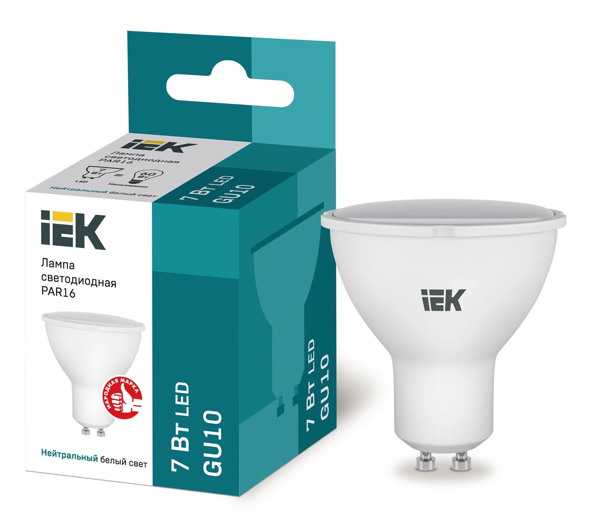 Светодиодные лампы IEK Лампа светодиодная Eco 7Вт PAR16 софит 4000К нейтр. бел. GU10 230В IEK LLE-PAR16-7-230-40-GU10 (упаковка 5 шт)