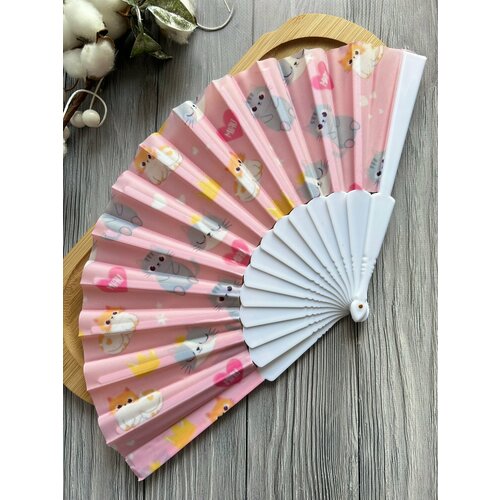 Веер складной с детским рисунком котиков