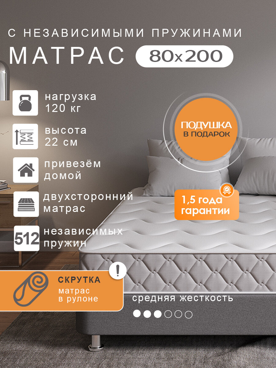 Матрас SOVA Plus M пружинный (рулон) 80х200 см