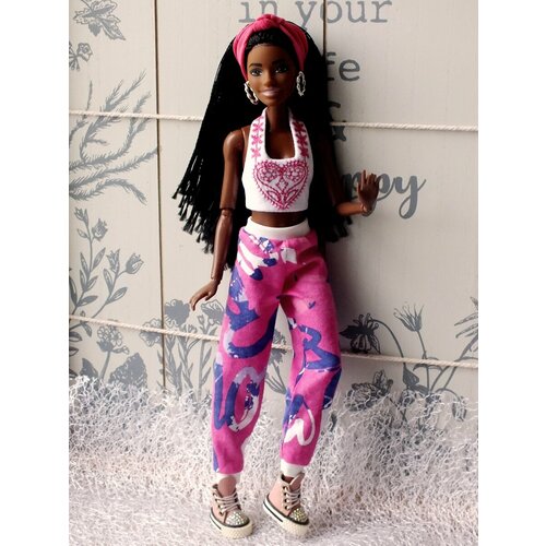 Брюки и топ для куклы Барби, цвет розовый