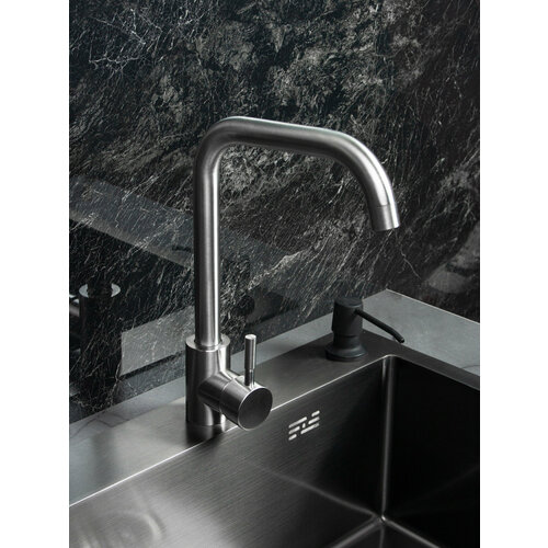 Смеситель для кухни Faucet 003 из нержавеющей стали с Г-образным высоким поворотным изливом