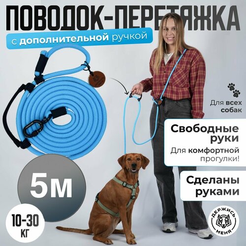 Поводок для средних и больших собак 5 м голубой