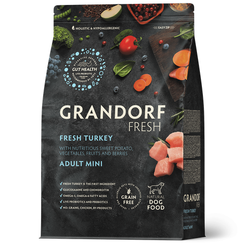 Grandorf FRESH беззерновой корм для взрослых собак мелких пород с живыми пробиотиками индейка с бататом 3399₽