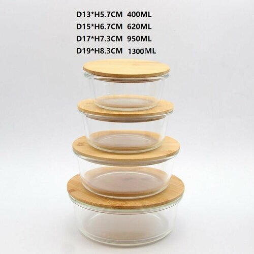 Контейнер стеклянный TECO TC-CB900-02 круглый с бамбуковой крышкой 900 мл 900₽