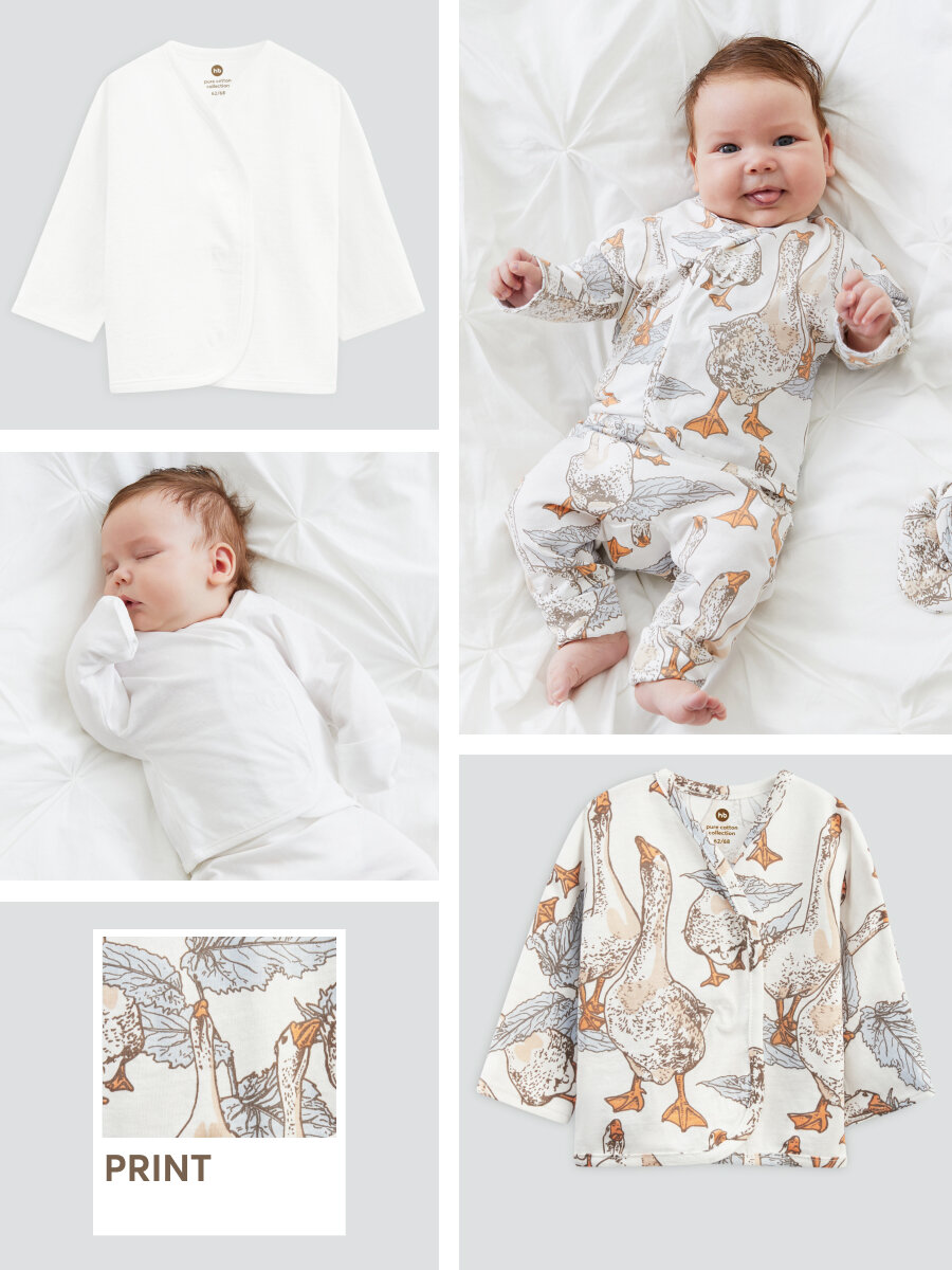 фото 90130, Распашонка для новорожденных Happy Baby кофточка для мальчиков и для девочек, комплект одежды для новорожденных, на липучках, розовая с цветами и молочная, размер 50-86