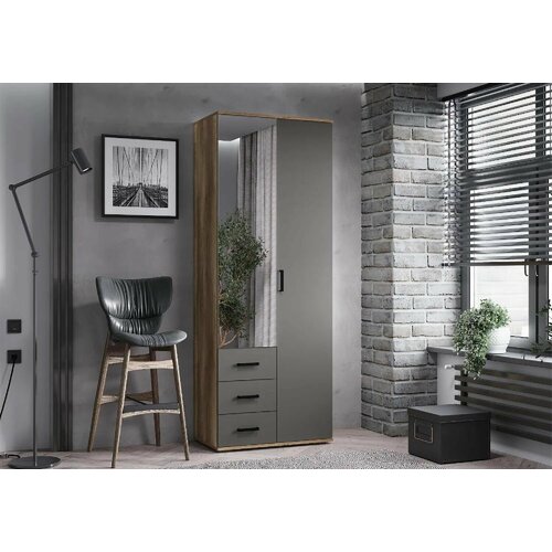 Шкаф 2-х дверный Вальтер дуб каньон/графит, размер 80х47х212 см