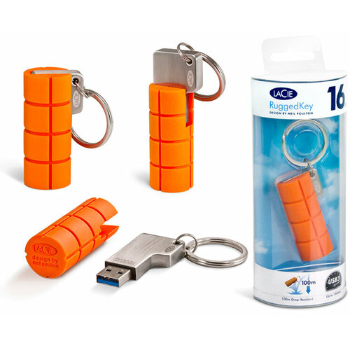 Внешний носитель информации USB-Flash Lacie 16Gb RuggedKey, USB 3.2 Gen 1 Type-A, резина, оранжевый ( 9000146 )