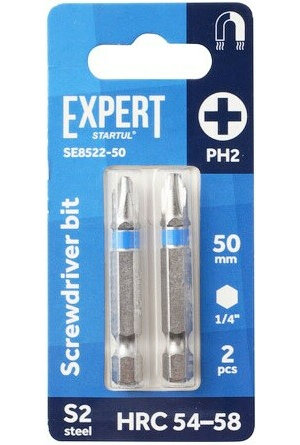 Бита для шуруповерта магнитная, STARTUL Expert, SE8522-50, PH2 50 мм, 2 штуки — фото 1