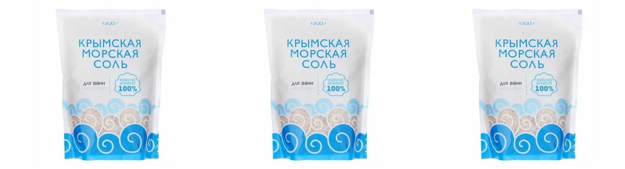 Крымская соль Соль для ванн морская Натуральная,1100 г,3 шт