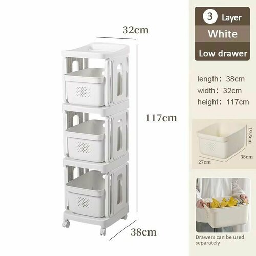 Мобильный стеллаж для хранения 4х уровневый, Белый