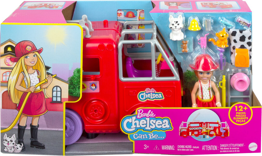 Игровой набор Barbie Челси и пожарная машина, HCK73 коралловый