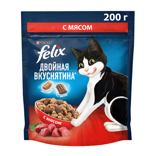 Корм сухой для взрослых кошек FELIX Двойная вкуснятина с мясом, 200г