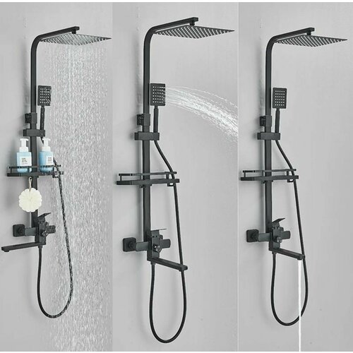 Душевая система с тропическим душем черная Bounty с длинным изливом