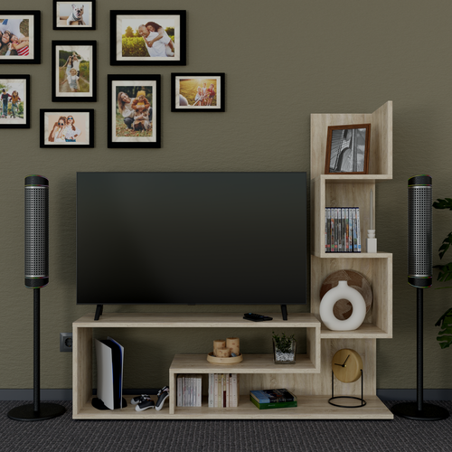 Тумба для телевизора с полкам от Прудникова 110х25х109 цвета дуба сонома