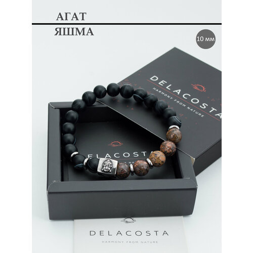 Браслет DELACOSTA, агат, яшма, 1 шт., размер 16 см, размер XS, черный, коричневый