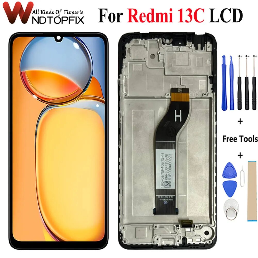 ЖК-дисплей 6,74 дюйма для Xiaomi Redmi 13C 23100RN82L, дисплей с сенсорной панелью в сборе Pantalla для Redmi 13c, ЖК-экран, Black With Frame
