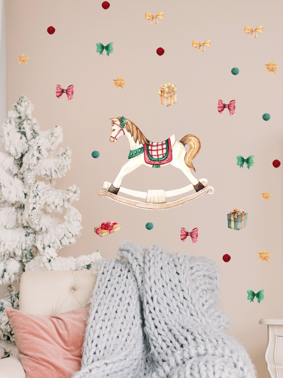 Новогодний декор наклейки в детскую Лошадка качалка Lisadecor