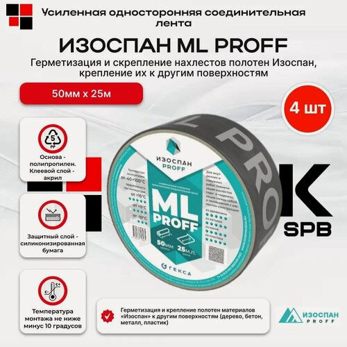 Изображение товара Лента Изоспан ML Proff 50 мм х 25 мп, клейкая, односторонняя, 4 шт